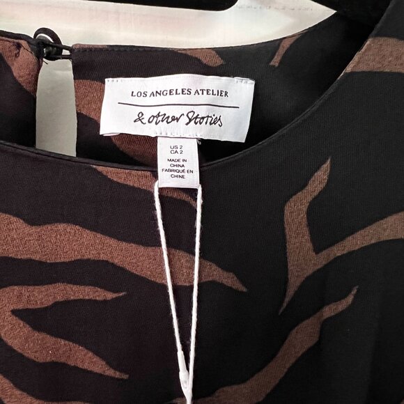 & Other Stories Long Sleeve Midi Animal Print Dress with Waist Tie -Size 2- NWT - Picture 7 of 8